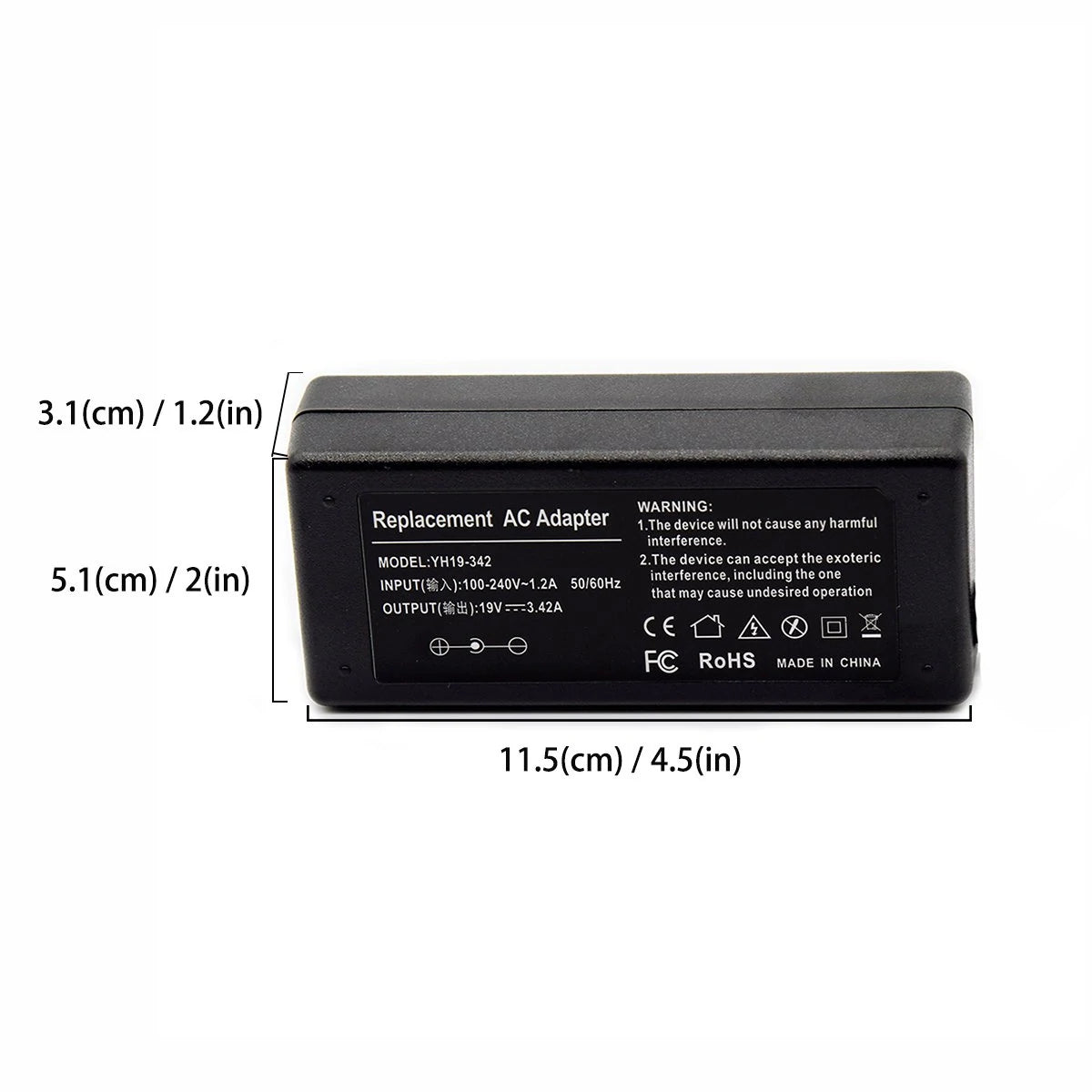 This adapter has a power output of 19V 3.42A.