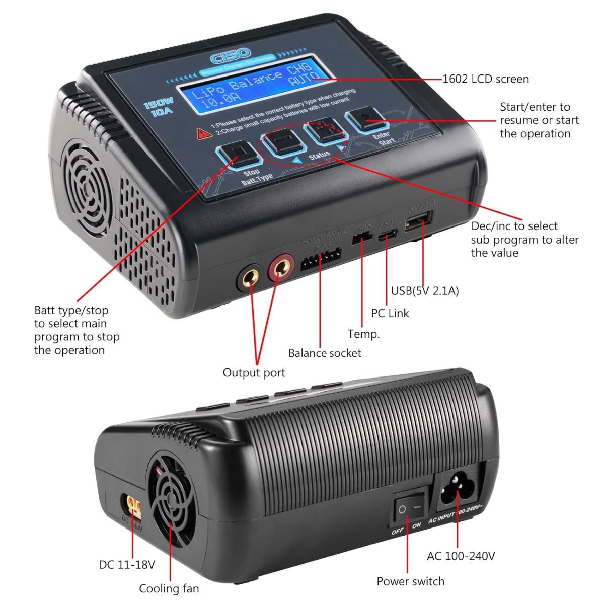 LIPO LIFE NIMH BATTERY CHARGER & DISCHARGER 10A 150W C150 HTRC