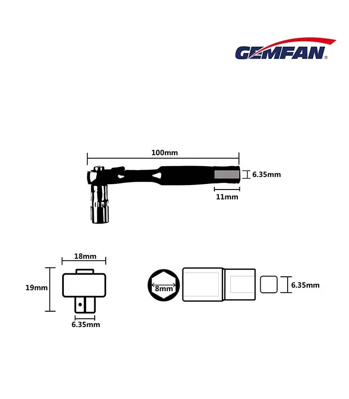 Gemfan 1/4″ Ratchet Screwdriver Socket Prop Wrench – 8MM
