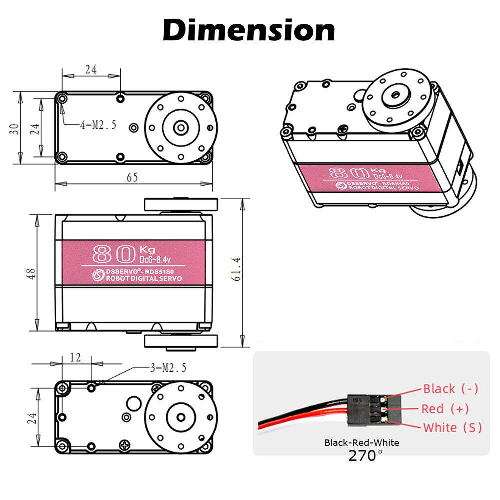 RDS5180 80KG High Torque Digital Servo 180° Metal Gear Dual Shaft