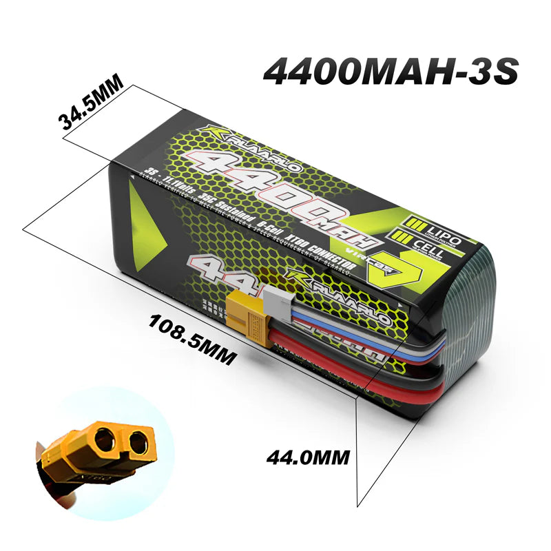 LIPO BATTERY 3S  11.1V 4400MAH WITH XT60 CONNECTOR