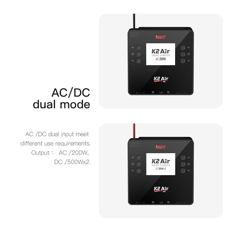 ISDT K2 Air 2×200W AC / 2×500W DC Wireless Dual Charger | 20A × 2 | 1–6S LiPo / LiFe / LiHV