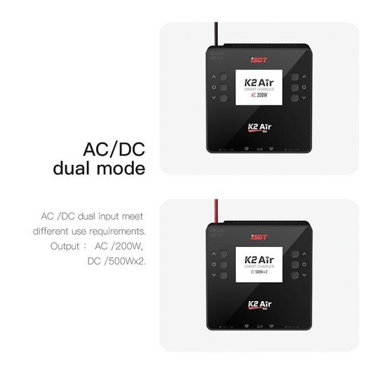 ISDT K2 Air 2×200W AC / 2×500W DC Wireless Dual Charger | 20A × 2 | 1–6S LiPo / LiFe / LiHV