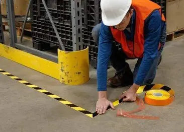 Yellow And Black PVC Floor Marking Tape In 48mm x 22mtr