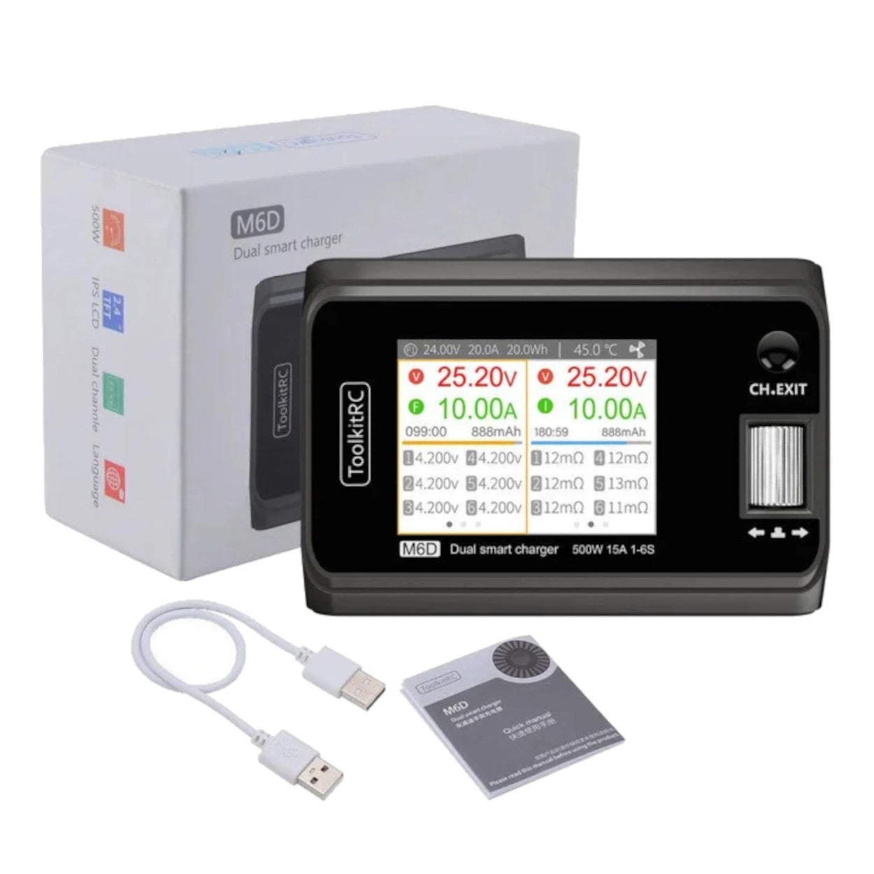 M6D Dual-Channel DC Smart Charger - 500W 15A 1-6S Synchronous Balance Charger